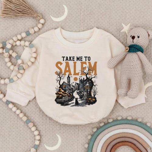 Take Me To Salem Romper Sweatshirt, Halloween Baby Outfit, Fall Baby Clothes, Witchy Baby Costume, Baby Gift Idea, Toddler Romper