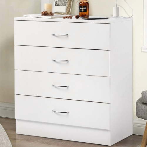 UBesGoo Dresser with 2 Power Outlets & 2 USB, Chest of 4 Drawers, Vanity Dresser with Charging Station, for Bedroom Living Room, White