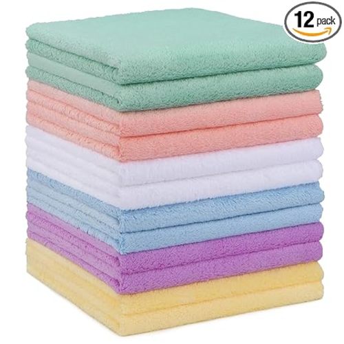 HOMEXCEL Baby Washcloths 12 Pack-Microfiber Baby Bath Face Towel 11.5 x 11.5 Inch Extra Absorbent and Soft Burp Cloth and Wash Cloths for Newborn-Infants and Toddlers-Gentle On Sensitive Skin