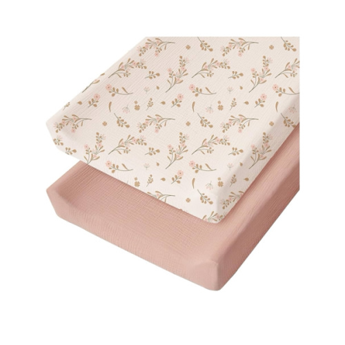 Konssy Muslin Changing Pad Cover for Baby Girls Boys, 100% Cotton Fitted Diaper Chang Table Covers, Soft Breathable Changing Pad Sheets, 2 Pack (Floral,Pink)