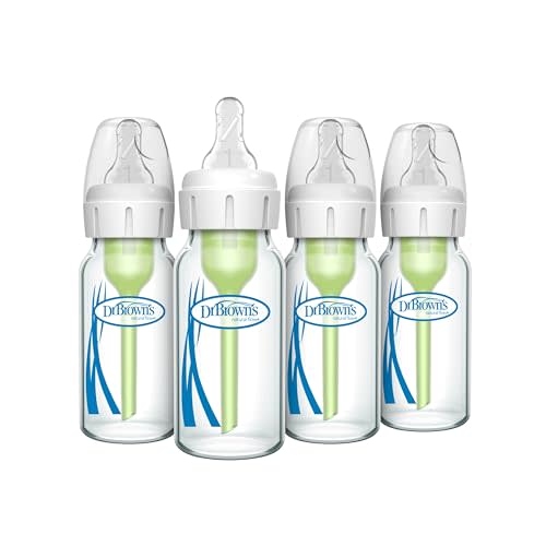 Dr. Brown's Anti-Colic Options+ Narrow Glass Baby Bottle with Level 1 Slow Flow Nipple, BPA-Free, 4 oz/120mL, 4-Pack