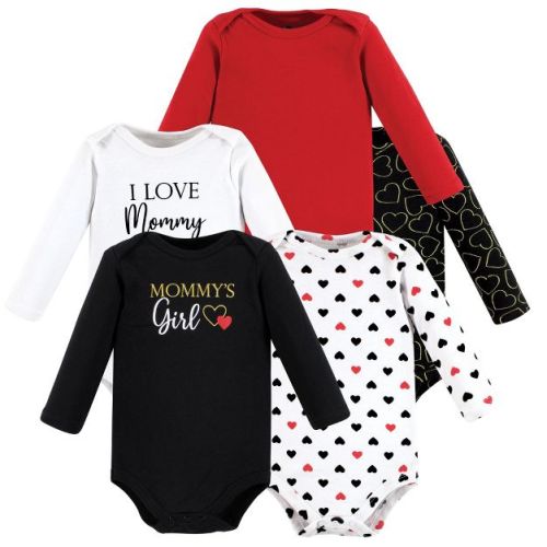 Luvable Friends Hudson Baby Long-Sleeve Bodysuits 5pk, Girl Mom Red and Black, Preemie