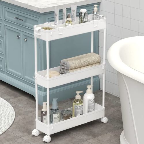 Amazon.com: SPACELEAD Slim Storage Cart 3 Tier,Bathroom Organizer Rolling Utility,Mobile Shelving Unit Slide Out for Office, Kitchen, Laundry Room & Narrow Places,Black : Office Products