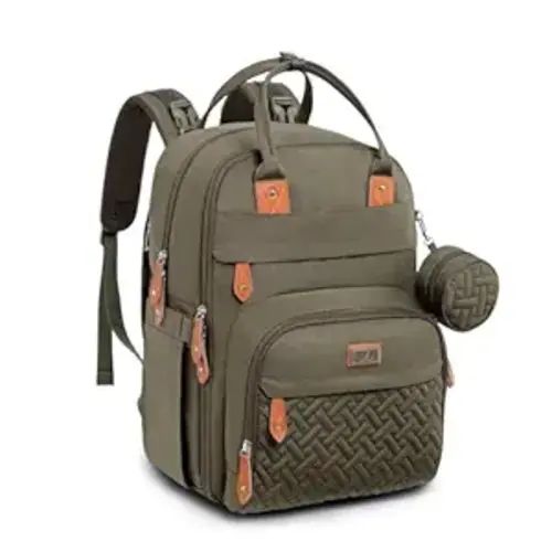 BabbleRoo Diaper Bag Backpack - Baby Essentials Travel Tote - Multi Function Water Resistant Diaper Bag, Travel Essentials Baby Bag with Changing Pad, Stroller Straps & Pacifier Case - Army Green
