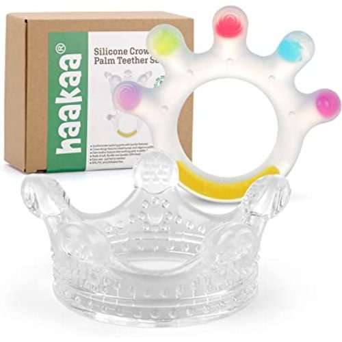 Haakaa Silicone Crown & Palm BabyTeether Set - Soft Teething Toys | Soothing Teething Pacifier for Babies 0-6,6-12 Months,Toddlers - Easy-to-Hold - BPA Free Silicone - 2 Count