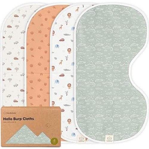 KeaBabies 4-Pack Baby Burp Cloths Baby Girl, Boy - Organic Cotton Burp Cloth, Extra Large, Absorbent, Soft Burping Cloths & Bibs Set for Babies, Newborn Burp Clothes, Thick Burp Rags (Wilderness)