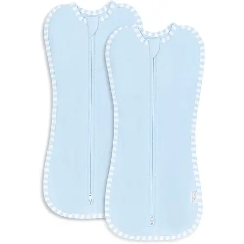 Comfy Cubs Swaddle Blanket Baby Girl Boy Easy Zipper Wrap 2 Pack Newborn Infant Sleep Sack (Small 0-3 Months, Blue)