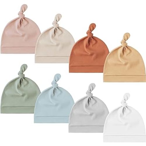 Konssy 8 Pack Baby Newborn Hats Set Knot Beanie Hats Soft for Infant Baby Girls Boys Caps 0-6 Months