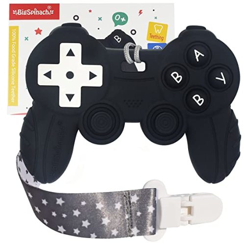 Cool Remote Game Control Teething Toy for Babies 0-6 6-12 Months,Game Controller Teether for Gamer Parents,Baby's First Valentines Day Gifts,Silicone Remote Chew Toys(Black