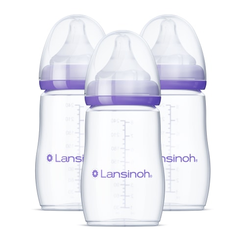 Lansinoh Breastfeeding Baby Bottles, Even Flow, 8 Ounces, 3 Count