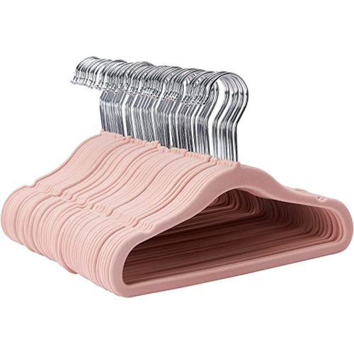 Amazon Basics Kids Velvet, Non-Slip 11" Clothes Hangers, Blush - Pack of 50