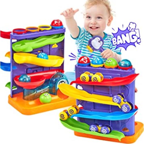 Toddler Toys for 1 Year Old Boy Gifts 2 in 1 Pound Balls Toy & Car Ramp Race Track Learning Active Early Developmental Montessori Toys for 1 Year Old Birthday Gifts for 1 2 3 Year Old Boy Girl