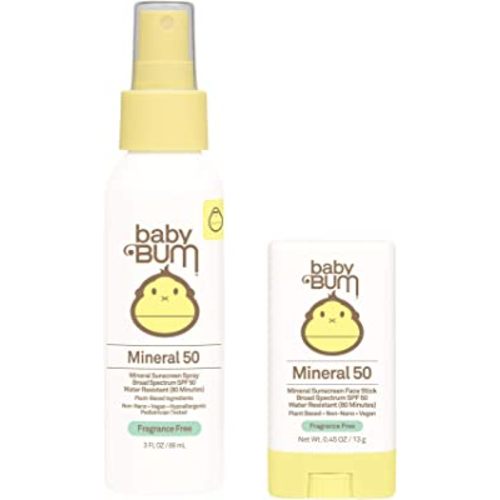 Sun Bum Baby Bum SPF 50 Sunscreen Spray & Face Stick | Mineral Uva/Uvb Face & Body Protection for Sensitive Skin | Fragrance Free | Travel Size
