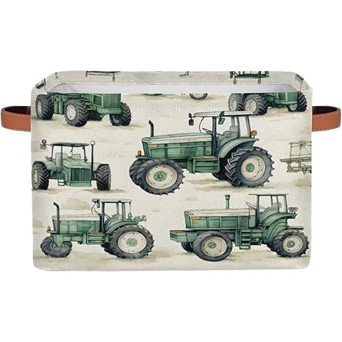 Farmhouse Tractor Truck Storage Boxes Theme Storage Nursery Baskets with Handle Closet Collapsible Organizer Shelf Bins for Toy Book Cloth 15×11×9.5 IN