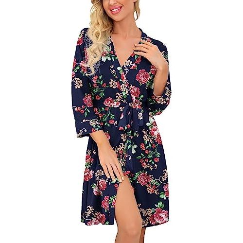 PrinStory Women Kimono Robes Short Lightweight Robe Soft Knit Sleepwear Casual Knit Bathrobe Ladies Loungewear