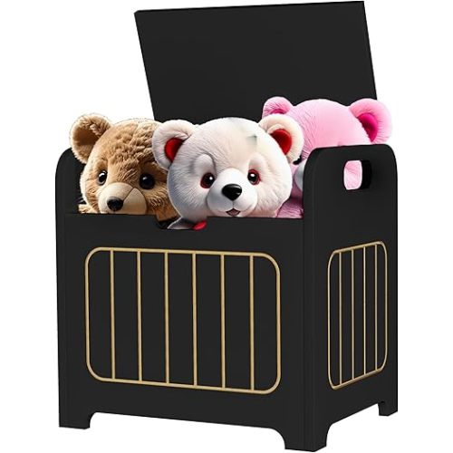 VILAWLENCE Kids Storage Chests & Trunks, Black Toy Storage Box, Small Cube Storage Organizer,Wooden Storage Bin With Handle For Store Toy Books Clothes,Small Square Nightstand For Entryway,Bedroom