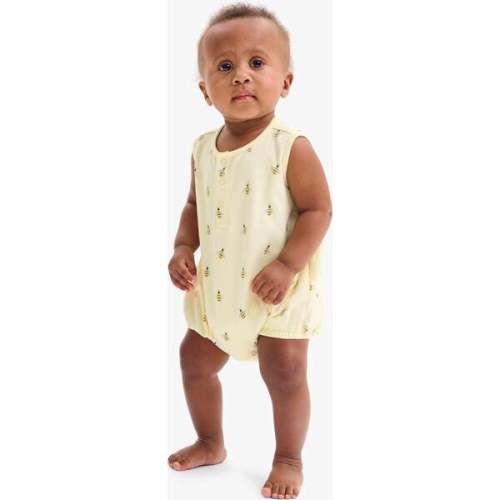 Baby Organic Henley Tank Shortie In Baby Bugs, Light Banana Bumble Bees - Primary | Maisonette