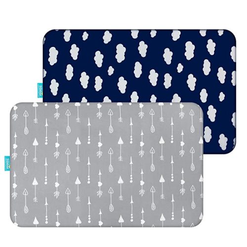 Pack and Play Sheets Fitted, 2 Pack Portable Playard Pack and Play Sheet, Ultra Soft Mini Crib Sheets, Navy Cloud and Grey Arrowhead - Navy Cloud & Grey Arrowhead - playard/pack and play sheets