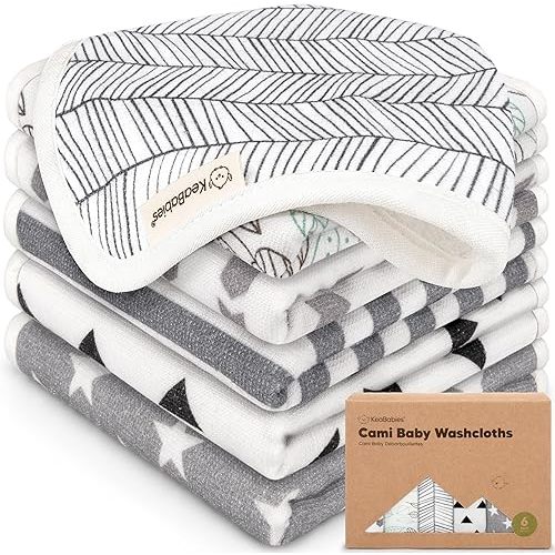 6-Pack Cotton Baby Washcloths for Newborn - Organic Cotton Muslin Soft Wash Cloths for Babies, Infant, Kids, Toddler Towels for Boy, Girl,Super Absorbent Face Cloths,Scratch-free Baby Rags (Grayscape)