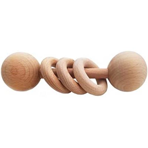 Baby Wooden Toy Rattle Natural Untreated 3 Ring Wooden Teether Toy Montessori Small Wooden Classic Baby MarcusRattle