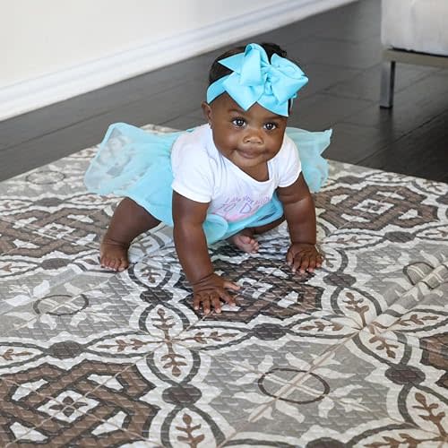 Toddleroo by North States 71" x 71" Foldable Mosaic Padded Play Mat. Extra Large Foam Baby Play Mats for Floor, Waterproof Tummy Time Mat for Indoor & Outdoor Use