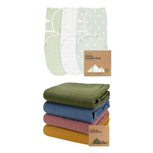 KeaBabies 3-Pack Baby Swaddle Sleep Sacks and 4-Pack Muslin Swaddle Blankets for Baby Boys, Girls - Organic Newborn Swaddle Sack - Organic Baby Blankets, Newborn Receiving Blanket