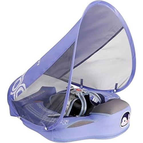 Newest Mambobaby Non Inflatable Baby Float, Add Tail Avoid Flip Over, Swim Trainer Solid Infant Pool Float with Canopy UPF 50+ Swim Ring -Size Improved -Skin-Friendly Material for Babies 3-24 Months