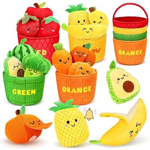 TOHIBEE Baby Sensory Toys -16 PCS Fruit Vegetable Color Sorting Play Food with Rattle,Crinkle,Baby Toys 6-12 Months Montessori Toys for 1 Year Old Boy Girl, Baby Stocking Stuffers