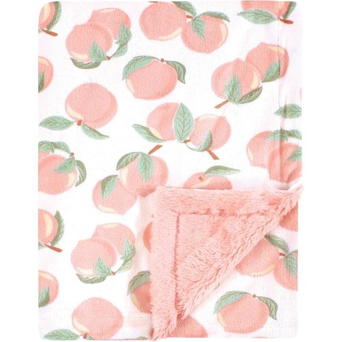 Hudson Baby Unisex Baby Plush Blanket with Furry Binding and Back, Peach, One Size