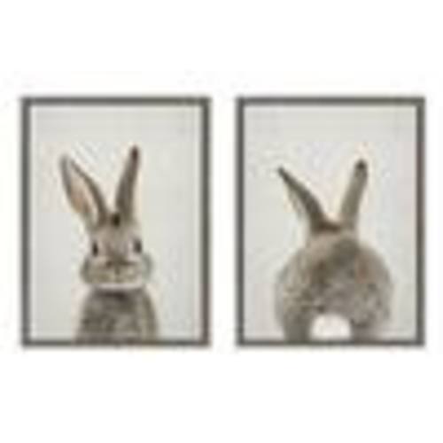 Kate and Laurel Bunny Portrait and Bunny Tail on Linen by Amy Peterson Framed Animal Canvas Wall Art Print 24 in. x 18 in. (Set of 2) 221849
