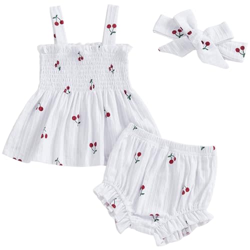 Baby Girl Summer Clothes Cute Dress Smocked Sleeveless Tops Shorts Outfits Toddler Bloomers Princess Outfit Set