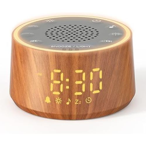 Dreamegg Baby Sound Machine with Nursery Lamp, 25 Soothing Sounds, Alarm Clock, Dimmable Night Light, White Noise Machine for Sleep Sound Machine, Baby Shower Gifts Must Haves, Wood