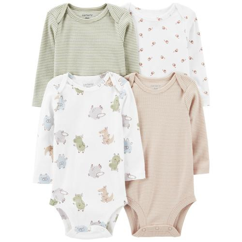 Baby 4-Piece Long-Sleeve Bodysuits - 3M - Style,Multi