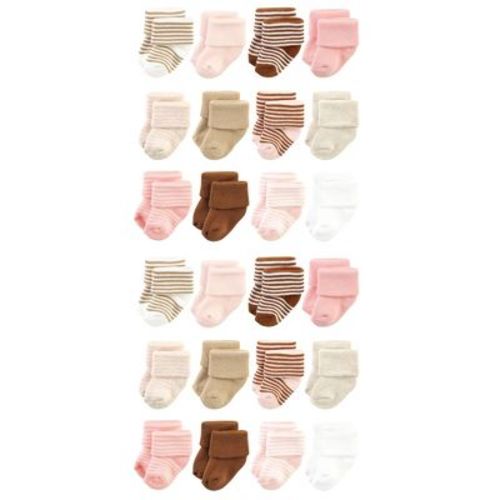 Hudson Baby Cotton Rich Baby Terry Socks 24-Pack, Pink Tan Stripe, 0-6 Months