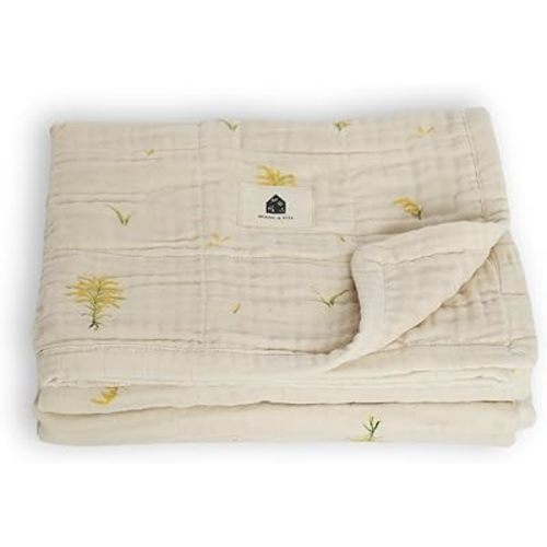 100% Organic Cotton Muslin Baby Blanket, Crib Bedding for Newborn Baby and Toddler, 4 Layers, Nursery Blanket for Boys and Girls, Baby Registry and Shower Gift - Goldenrod