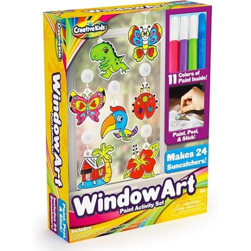 Creative Kids Window Paint Art Kit – Make Your Own Suncatchers Set – 24 Sun Catchers, 24 Suction Cups & 11 Paints – Suncatchers for Kids to Paint - DIY Window & Mirror Arts & Crafts Kit Children