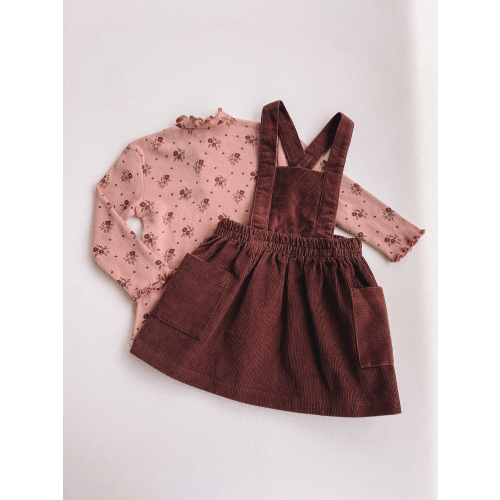plum corduroy pinafore dress set