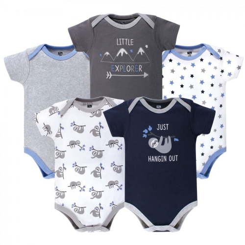 Hudson Baby Short Sleeve Bodysuits, 5-Pack, Newborn- 24 Months