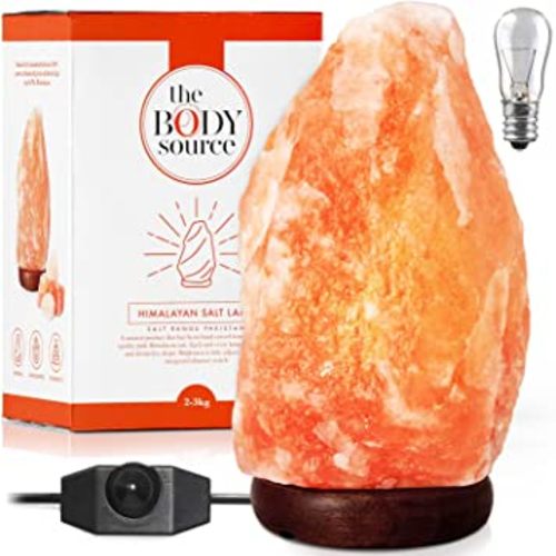 The Body Source Himalayan Salt Lamp 10-12 Inches (11-15lb) | Includes Dimmer Switch | Natural Salt Rock Lamp with Handcrafted Wooden Base & Night Light (Bulb Replacement)