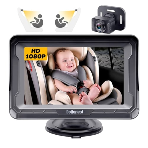 DoHonest Baby Car Camera HD 1080P - Rear-Facing Car Baby Monitor with Night Vision, Adjustable View Angle, Easy Setup, Anti-Glare Display, Safety for Kids & Infants