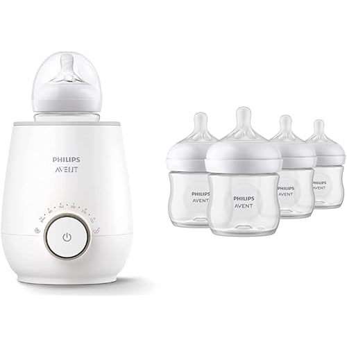 Philips Avent Baby Bottle Warming Bundle with Natural Baby Bottles with Natural Response Nipples, 4 Ounce, 4 Pack + Fast Baby Bottle Warmer