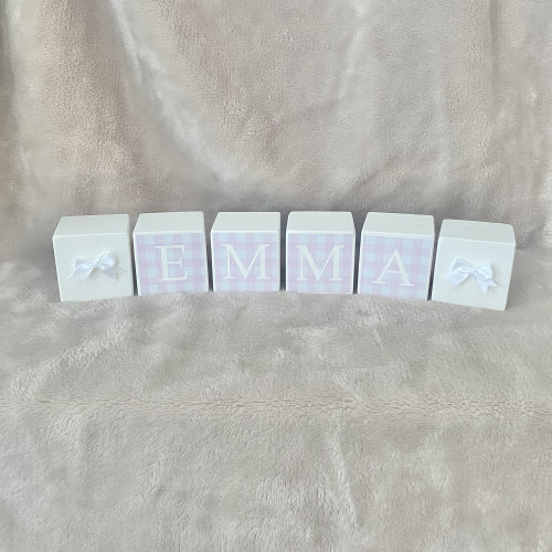 Personalized Baby Name Blocks Pink Gingham Nursery Decor Ideas Pink Gingham Baby Girl Nursery Baby Name Decor Custom Grandmillenial Style