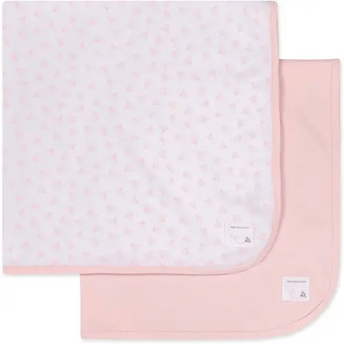 Burt's Bees Baby - Set of 2 Bee Essentials 1 Ply Blankets, 100% Organic Cotton (1 Solid + 1 Honeybee Print, Blossom) , 29x29 Inch (Pack of 2)