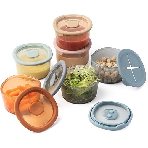 Moonkie Silicone Snack Containers for Kids and Toddlers | 8 oz Baby Food Containers with Airtight Lids and A Snack Lid | Baby Food Jars | BPA Free | Freezer & Dishwasher Safe | 6 Pack