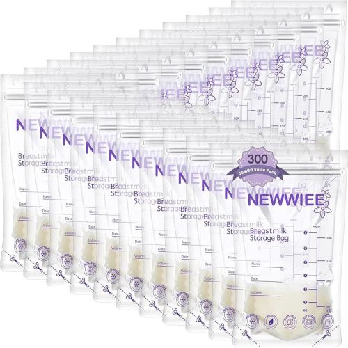 Newwiee 300 Count Breastmilk Storage Bags 8 oz Breast Milk Storing Bags Milk Storage Bags for Breastfeeding with Pour Double Seal Self Spout Standing Breastmilk Storing Bags(Purple)