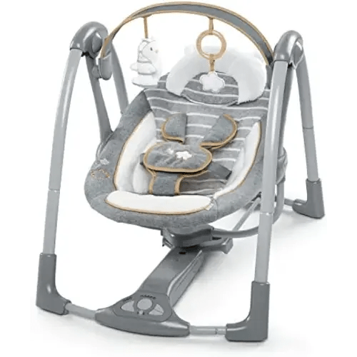 Ingenuity Boutique Collection Deluxe 5-Speed Portable Baby Swing with Battery-Saving Technology - Bella Teddy, Swing 'n Go, 0-9 Months, 1 Count (Pack of 1)