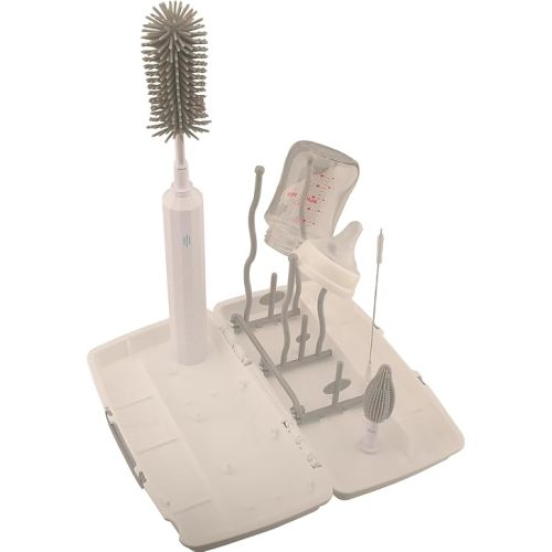 Electric Baby Bottle Brush Cleaner Set, 6-in-1 USB Rechargeable Bottle Cleaning Kit with Silicone Brush, Nipple Brush, Straw Brush, Drying Rack & Storage Box, Travel Baby Essentials for New Moms