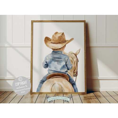 Cowboy Nursery Print, Cowboy Nursery Decor, Baby Boys Western Nursery Decor, Little Boy Cowboy Horse Riding Nursery Wall Art Digital Print