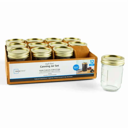 Mainstays Small 8 oz Regular Mouth Mason Jars 12pk, Half Pint Glass Canning Jars for Jam Jelly Desserts Candle Making