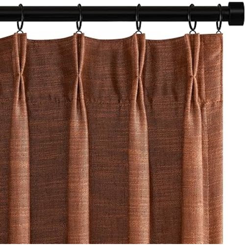 Topfinel Fall Pinch Pleated 100% Blackout Terracotta Linen Curtains 96 inch Long,Sunlight Blocking Heat Reducing Textured Living Room Bedroom Boho Autumn Farmhouse Winter Curtains 2 Panels Set